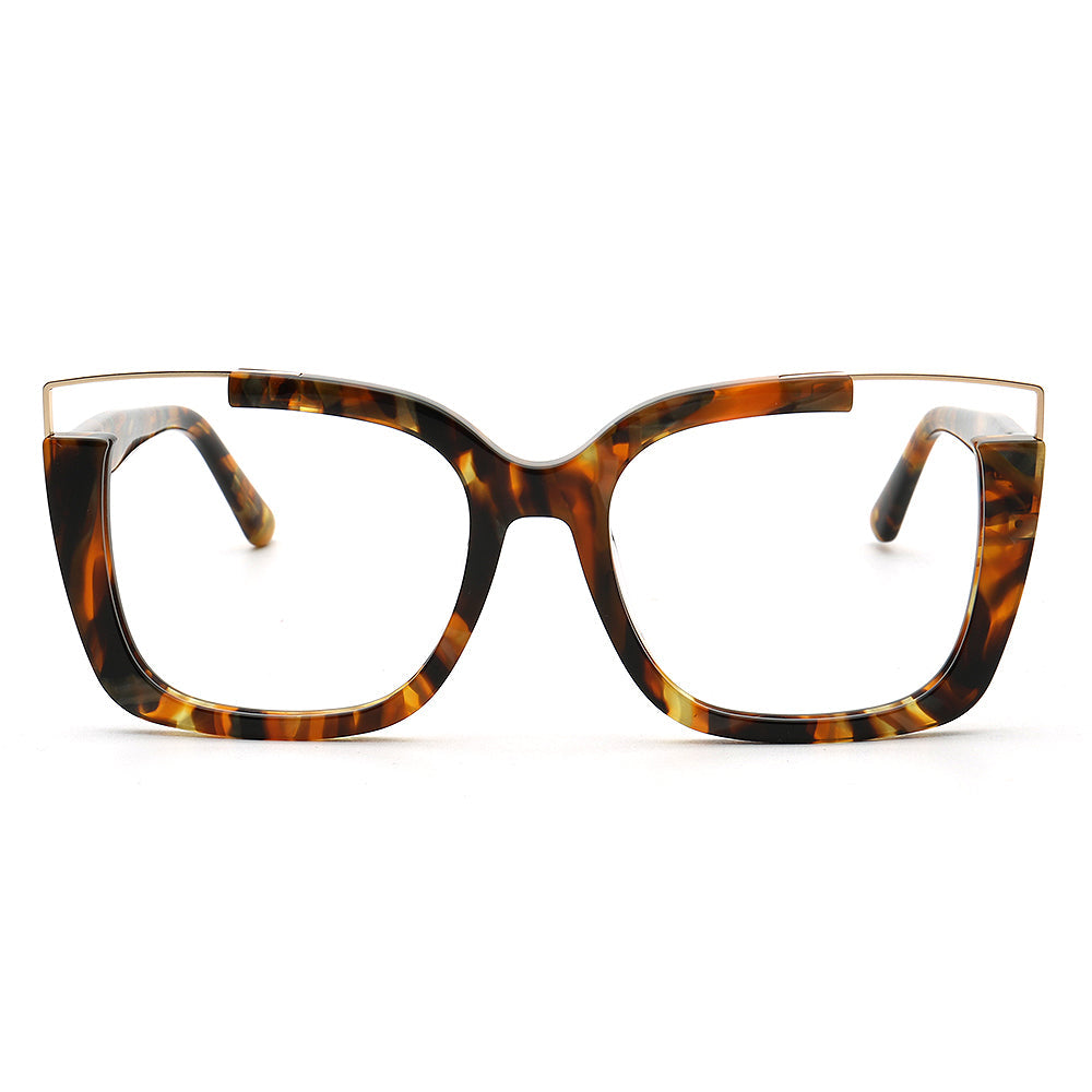 Starry | Oversize Women Square Eyeglasses Half Rim | Stylish Tortoise Glasses Frames for Women