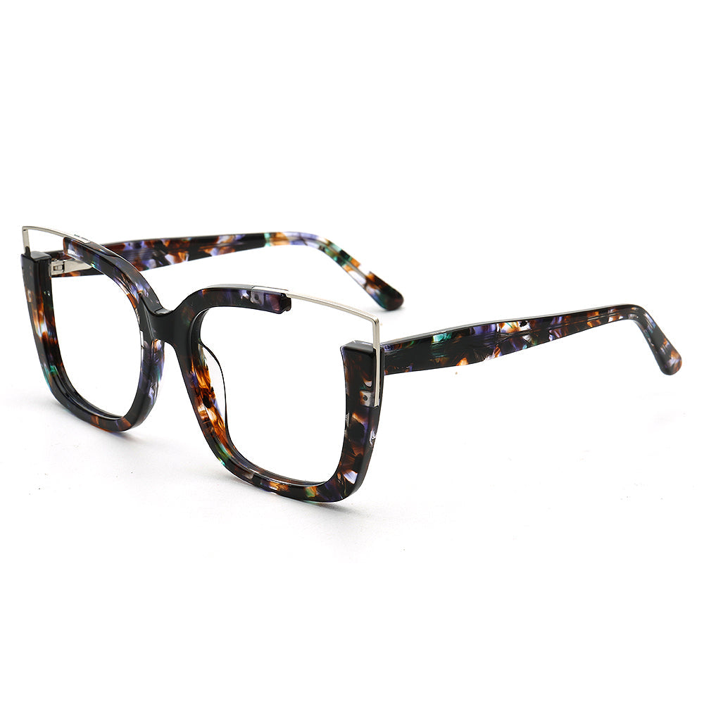 Starry | Oversize Women Square Eyeglasses Half Rim | Stylish Tortoise Glasses Frames for Women