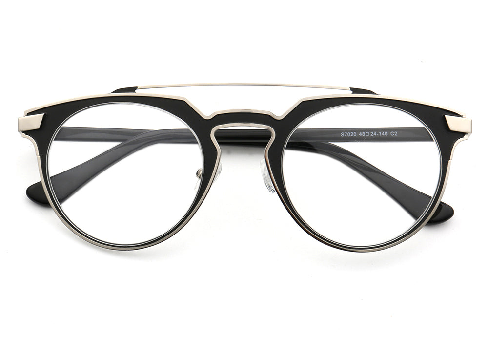 Faulkner | Round Mens Stainless Steel Glasses Frames | Double Bridge Womens Metal Eyeglasses Frames Vintage
