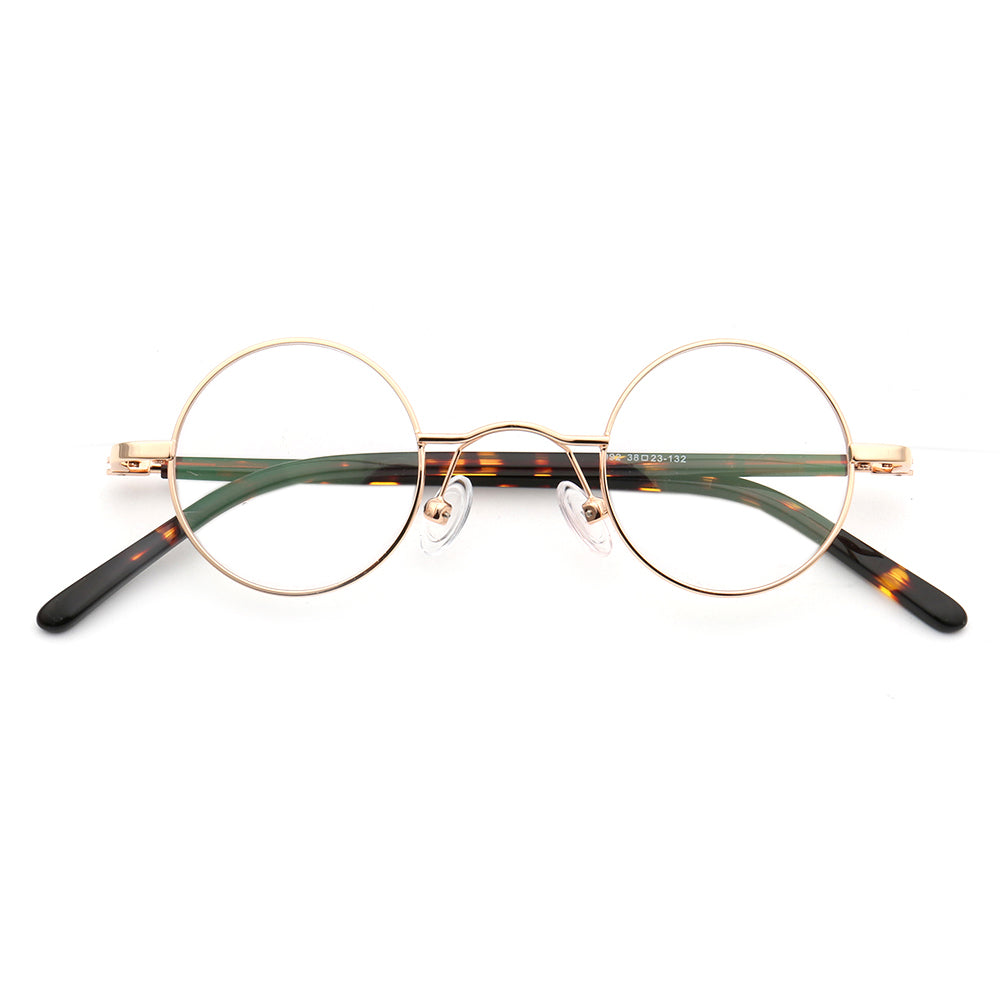 Beckett | Metal Round Eyeglasses w/ Tortoise Temple | Circular Retro Nerd Frame