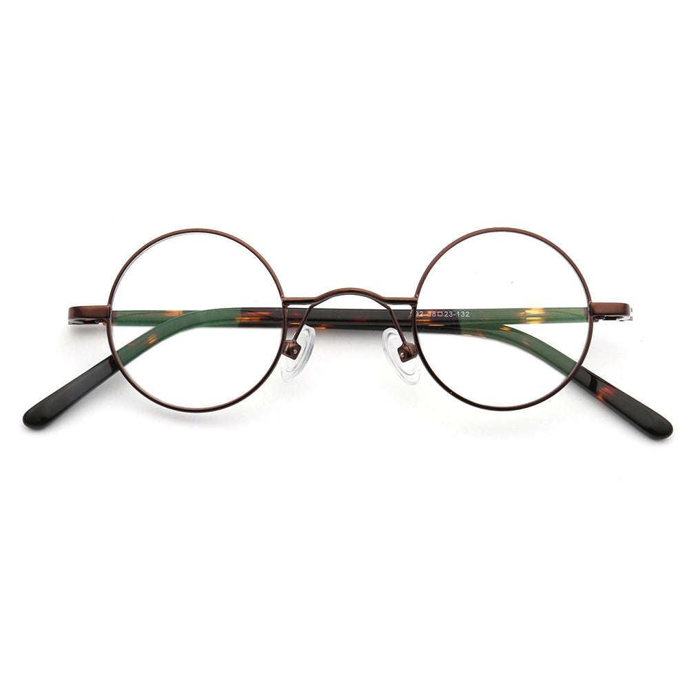 Beckett | Metal Round Eyeglasses w/ Tortoise Temple | Circular Retro Nerd Frame
