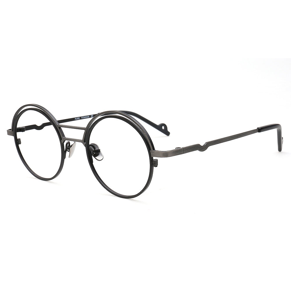 Echo | Round Titanium Stylish Eyeglass Frames Men | Vintage Women Double Bridge Glasses Frames Two Tone