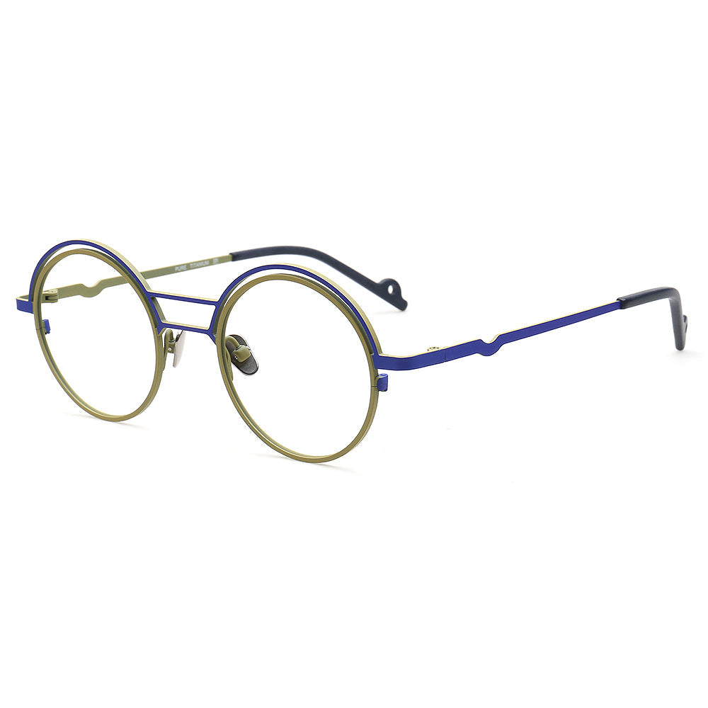 Echo | Round Titanium Stylish Eyeglass Frames Men | Vintage Women Double Bridge Glasses Frames Two Tone