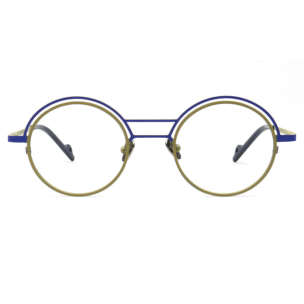 Echo | Round Titanium Stylish Eyeglass Frames Men | Vintage Women Double Bridge Glasses Frames Two Tone