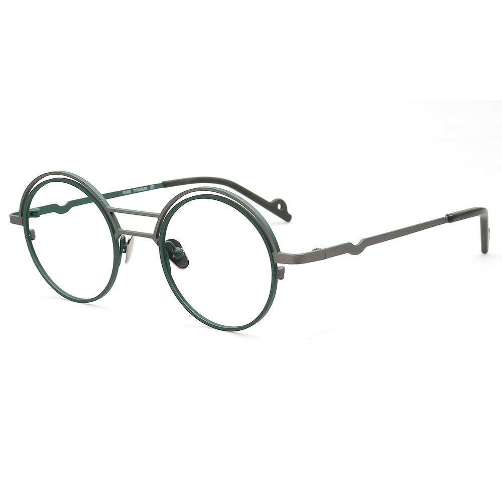 Echo | Round Titanium Stylish Eyeglass Frames Men | Vintage Women Double Bridge Glasses Frames Two Tone