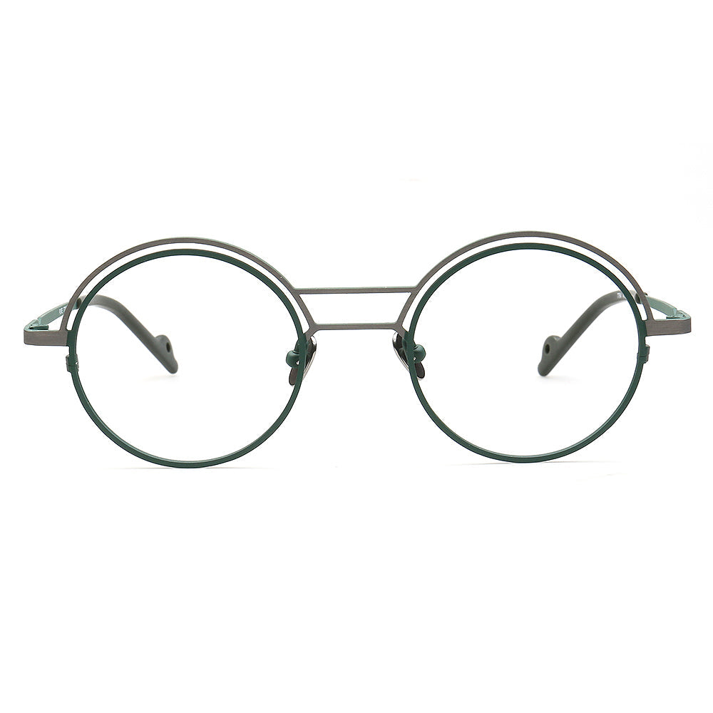 Echo | Round Titanium Stylish Eyeglass Frames Men | Vintage Women Double Bridge Glasses Frames Two Tone