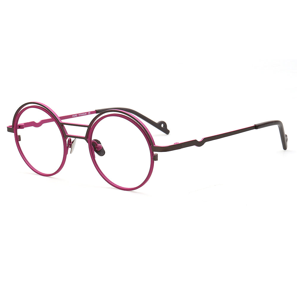 Echo | Round Titanium Stylish Eyeglass Frames Men | Vintage Women Double Bridge Glasses Frames Two Tone
