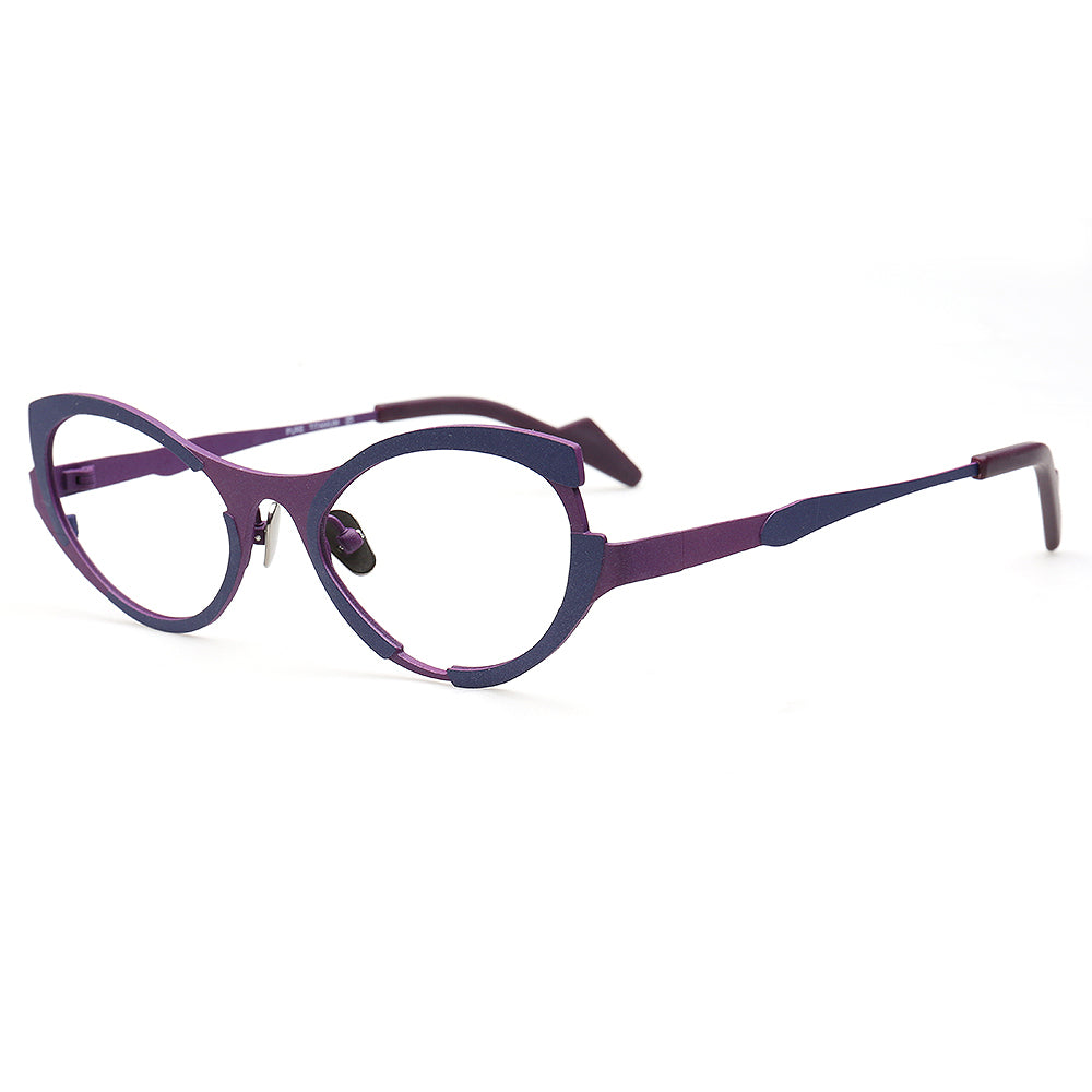Tracy | Sleek Pure Titanium Cat Eye Glasses For Women | Two Tone Trendy Purple Red Eyeglasses