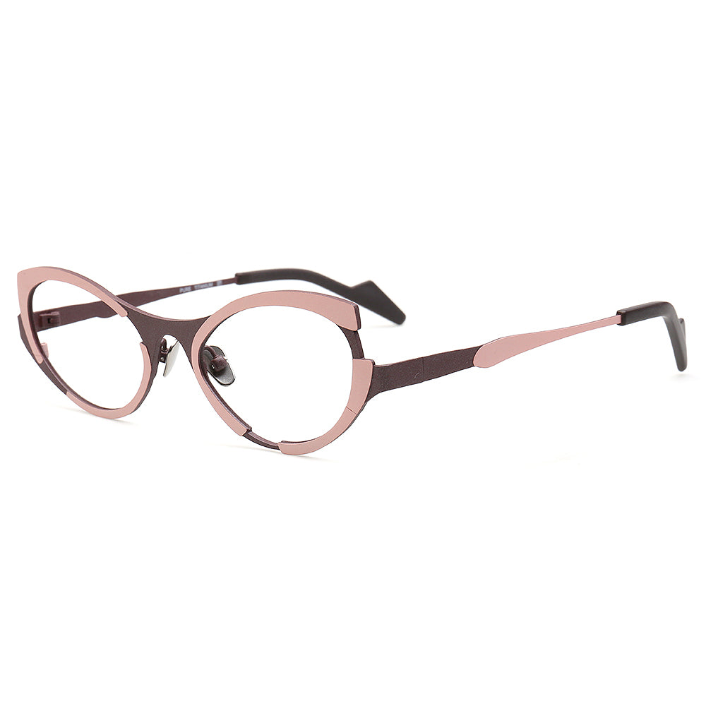 Tracy | Sleek Pure Titanium Cat Eye Glasses For Women | Two Tone Trendy Purple Red Eyeglasses