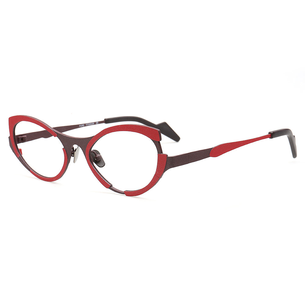 Tracy | Sleek Pure Titanium Cat Eye Glasses For Women | Two Tone Trendy Purple Red Eyeglasses