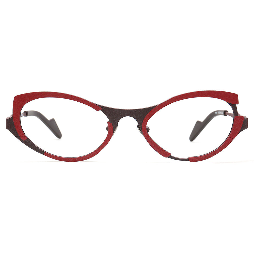 Tracy | Sleek Pure Titanium Cat Eye Glasses For Women | Two Tone Trendy Purple Red Eyeglasses