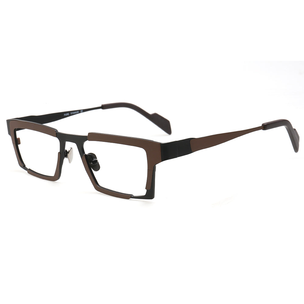 John | Titanium Two Tone Rectangular Eyeglasses For Men | Vintage Business Square Glasses Frames