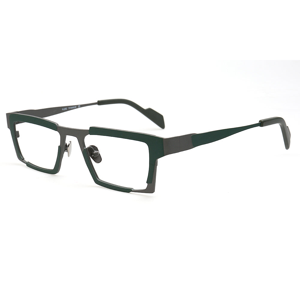 John | Titanium Two Tone Rectangular Eyeglasses For Men | Vintage Business Square Glasses Frames