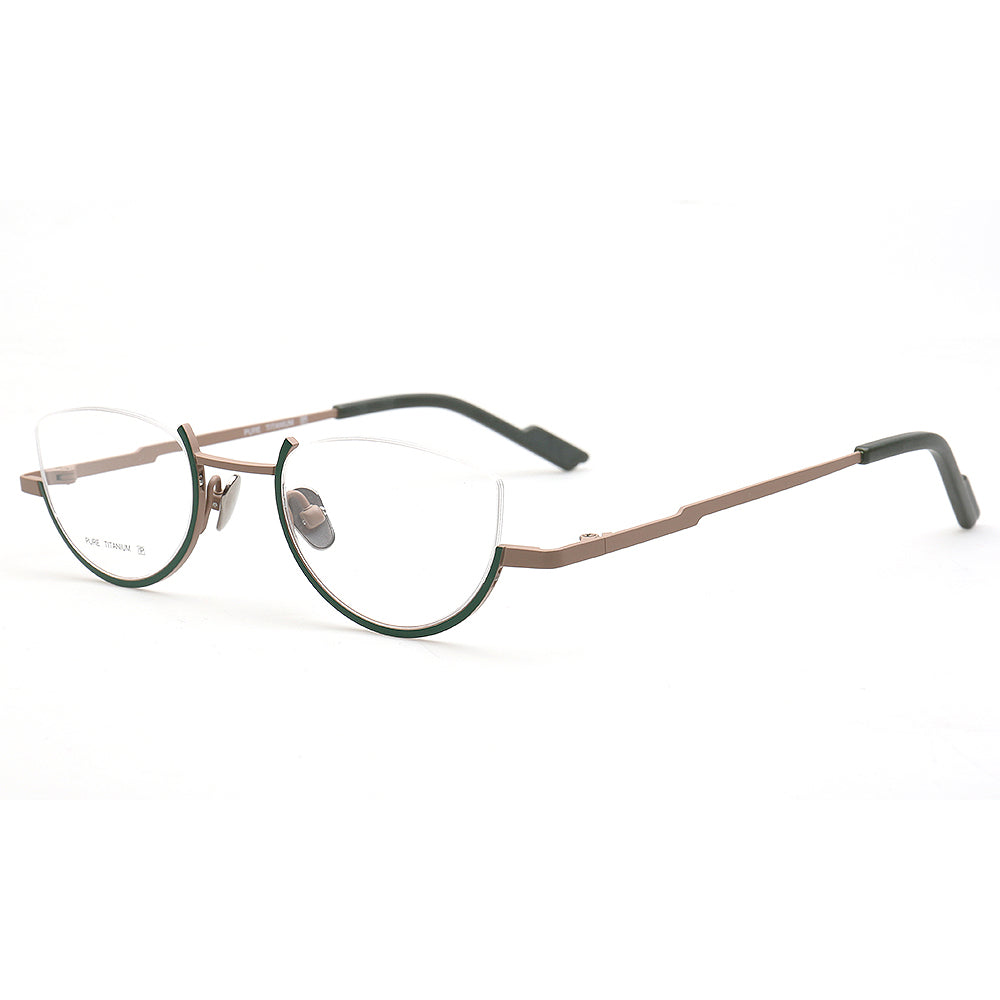 Brea | Trendy Half Rim Womens Titanium Eyewear | Geometric Semi Rimless Cat Eye Glasses Frames