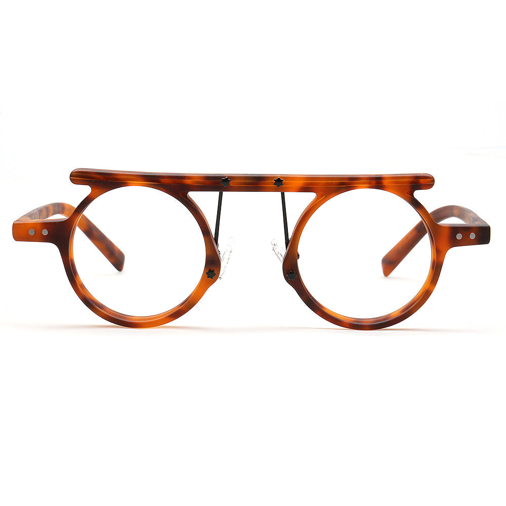 Hester | Retro Flat Top Vintage Glasses Frames Men | Round Nerd Stylish Women Eyeglasses Frames