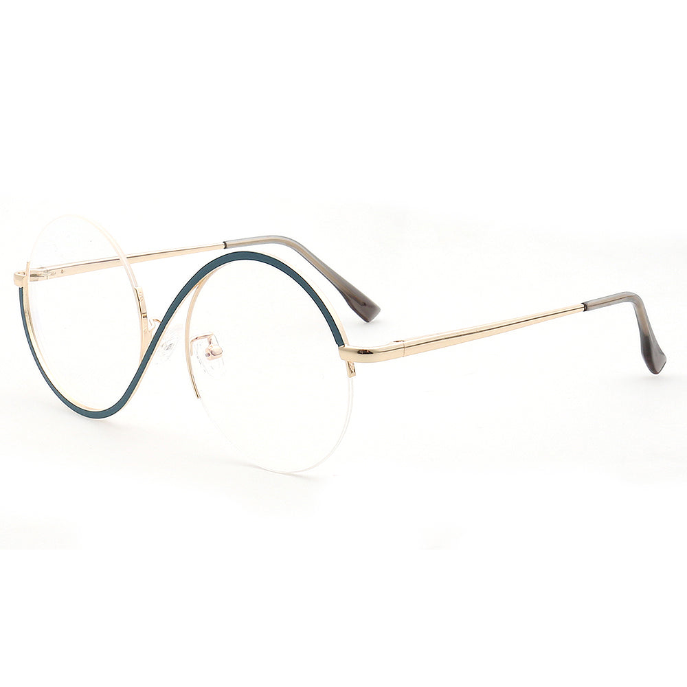Carine | Stylish Women Oversize Metal Eyewear Rainbow | Fashionable Half Rim Round Glasses Frames Semi Rimless
