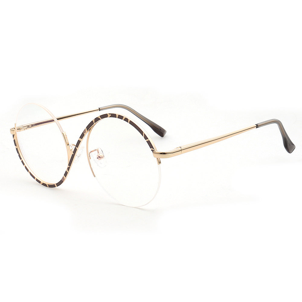 Carine | Stylish Women Oversize Metal Eyewear Rainbow | Fashionable Half Rim Round Glasses Frames Semi Rimless