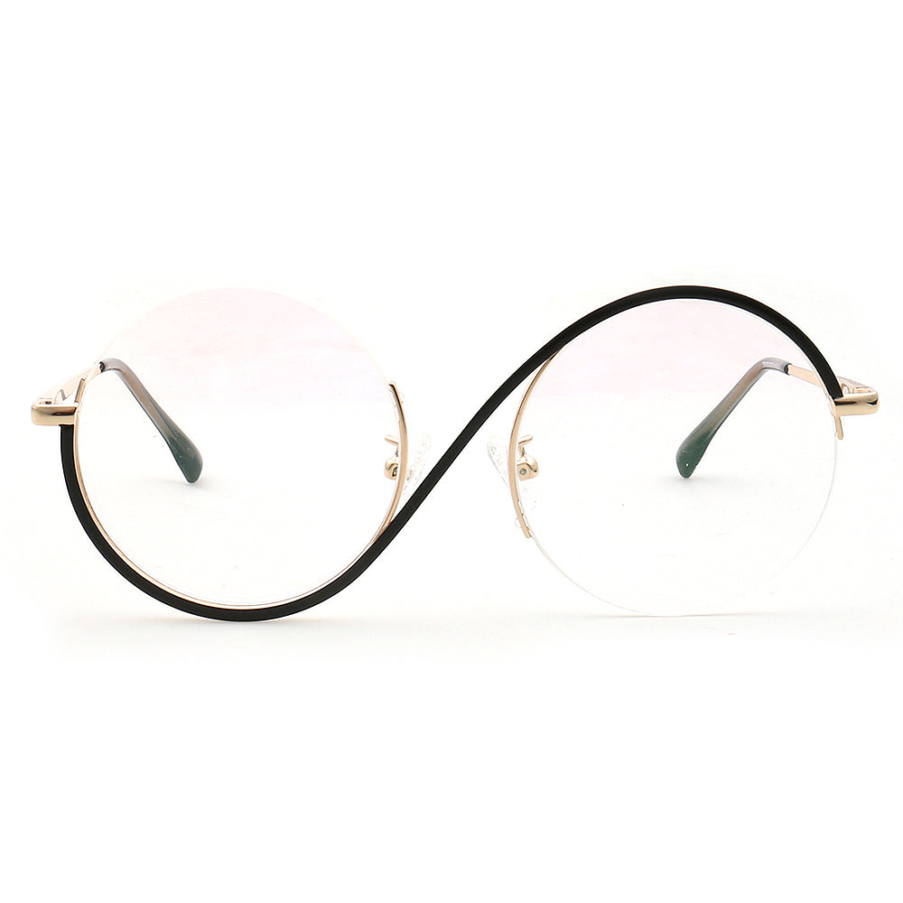Carine | Stylish Women Oversize Metal Eyewear Rainbow | Fashionable Half Rim Round Glasses Frames Semi Rimless