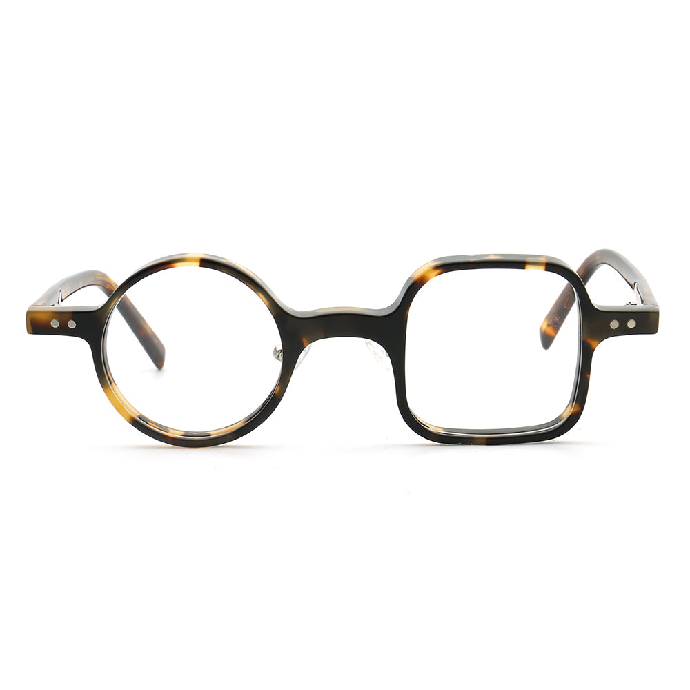 Harper | Retro Mismatch Round & Square Eyeglasses | Unique Acetate Eyeglasses w/ Tortoise Shell Design