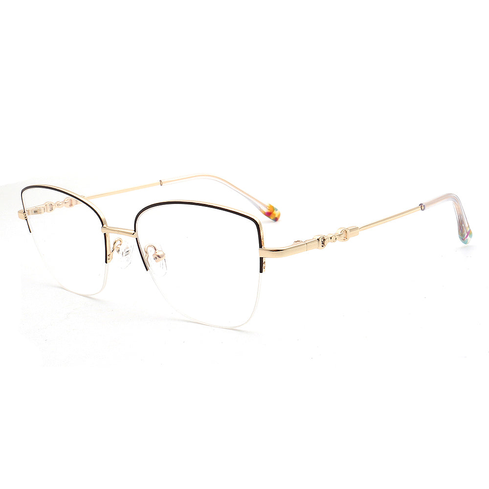 Lucy | Womens Flexible Memory Metal Half Rim Eyeglasses | Modern Cat Eye Glasses Frames Bendable Semi Rimless Eyewear