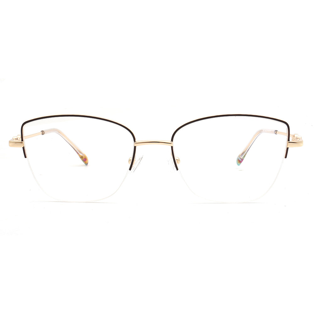 Lucy | Womens Flexible Memory Metal Half Rim Eyeglasses | Modern Cat Eye Glasses Frames Bendable Semi Rimless Eyewear