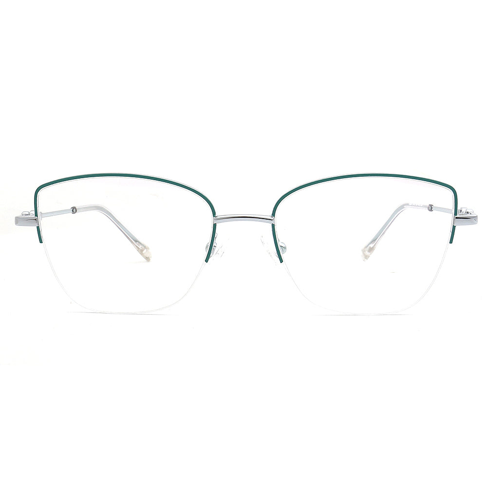 Lucy | Womens Flexible Memory Metal Half Rim Eyeglasses | Modern Cat Eye Glasses Frames Bendable Semi Rimless Eyewear