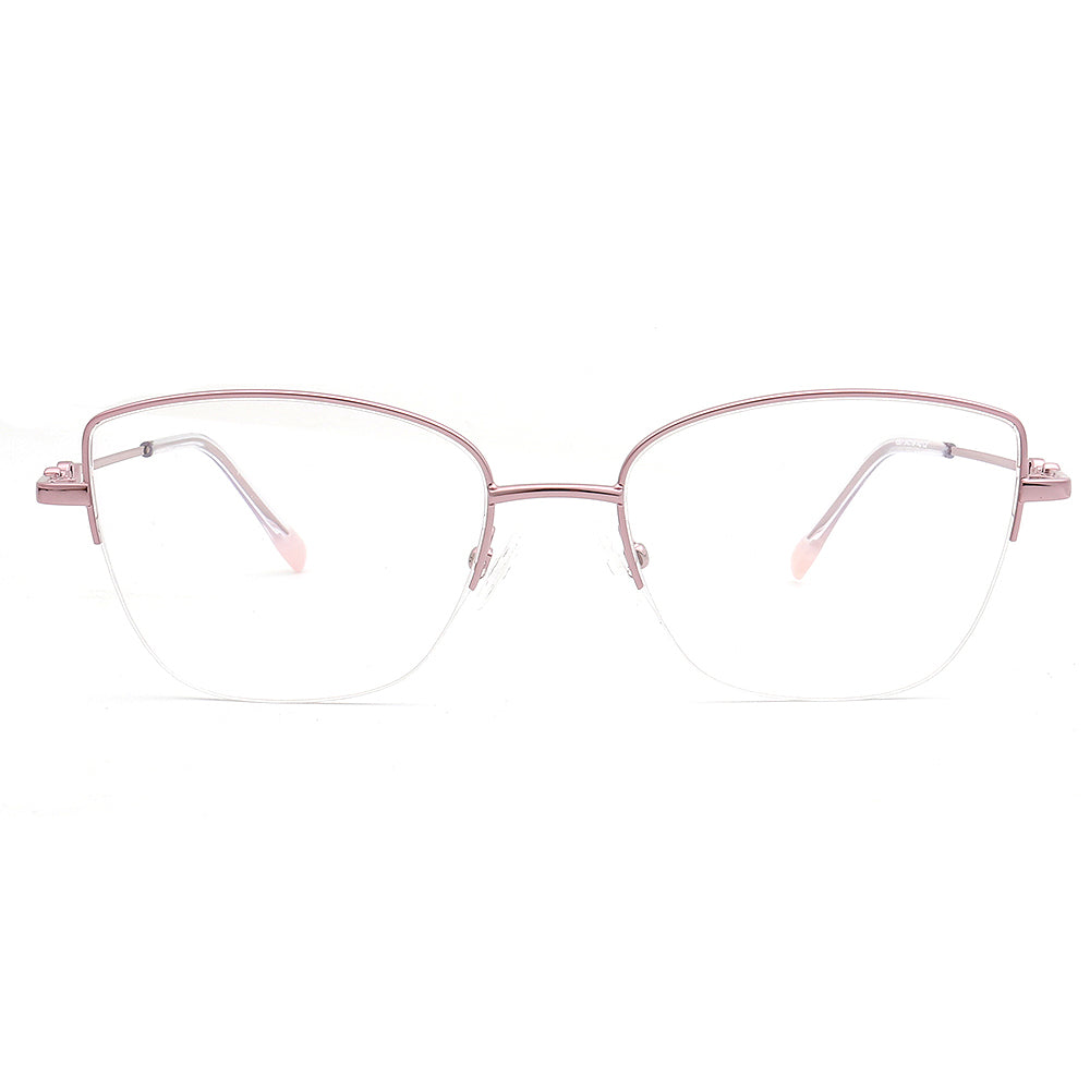 Lucy | Womens Flexible Memory Metal Half Rim Eyeglasses | Modern Cat Eye Glasses Frames Bendable Semi Rimless Eyewear