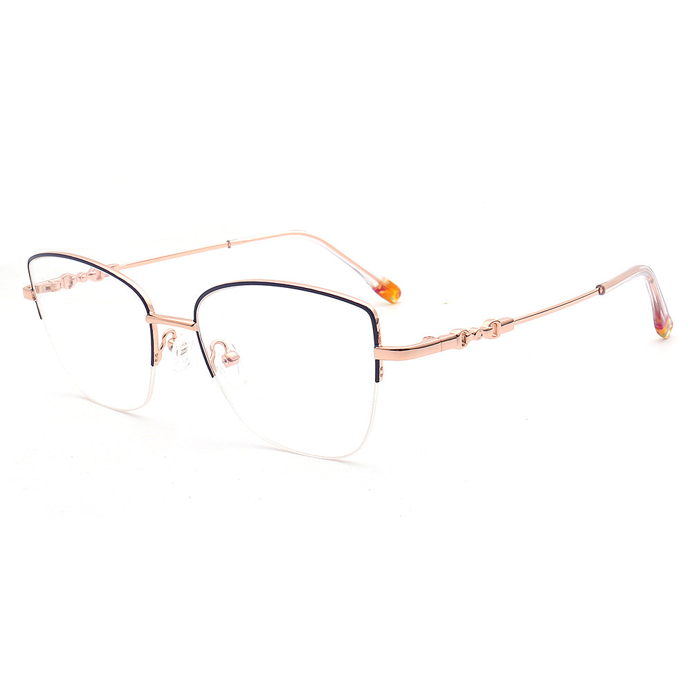 Lucy | Womens Flexible Memory Metal Half Rim Eyeglasses | Modern Cat Eye Glasses Frames Bendable Semi Rimless Eyewear