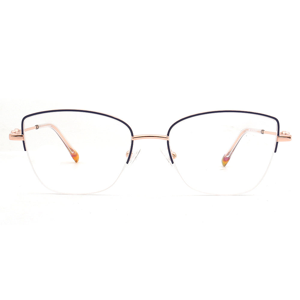 Lucy | Womens Flexible Memory Metal Half Rim Eyeglasses | Modern Cat Eye Glasses Frames Bendable Semi Rimless Eyewear