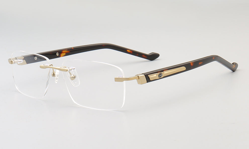 Cyrus | Rimless Tortoise Shell Glasses w/ Square Frame | Rectangular Modern Business Eyewear