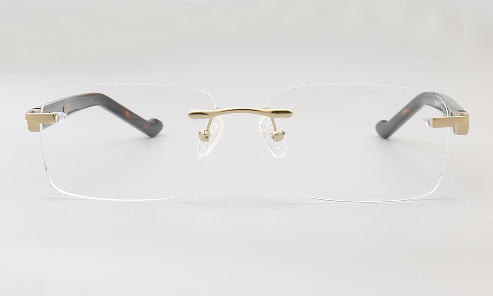 Cyrus | Rimless Tortoise Shell Glasses w/ Square Frame | Rectangular Modern Business Eyewear