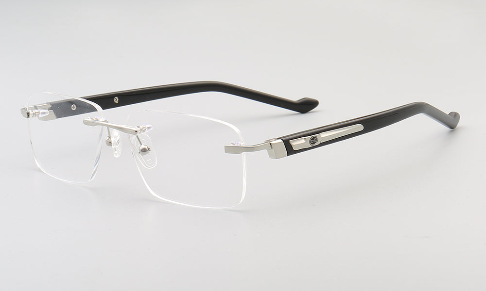Cyrus | Rimless Tortoise Shell Glasses w/ Square Frame | Rectangular Modern Business Eyewear