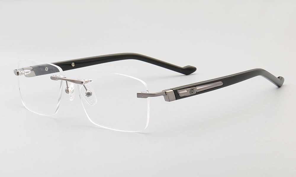 Cyrus | Rimless Tortoise Shell Glasses w/ Square Frame | Rectangular Modern Business Eyewear