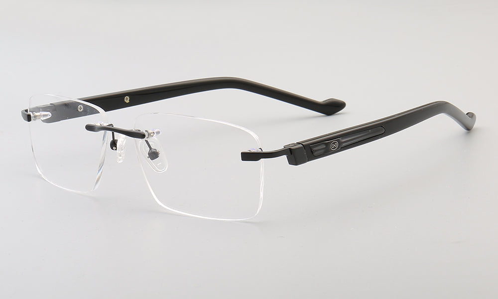 Cyrus | Rimless Tortoise Shell Glasses w/ Square Frame | Rectangular Modern Business Eyewear