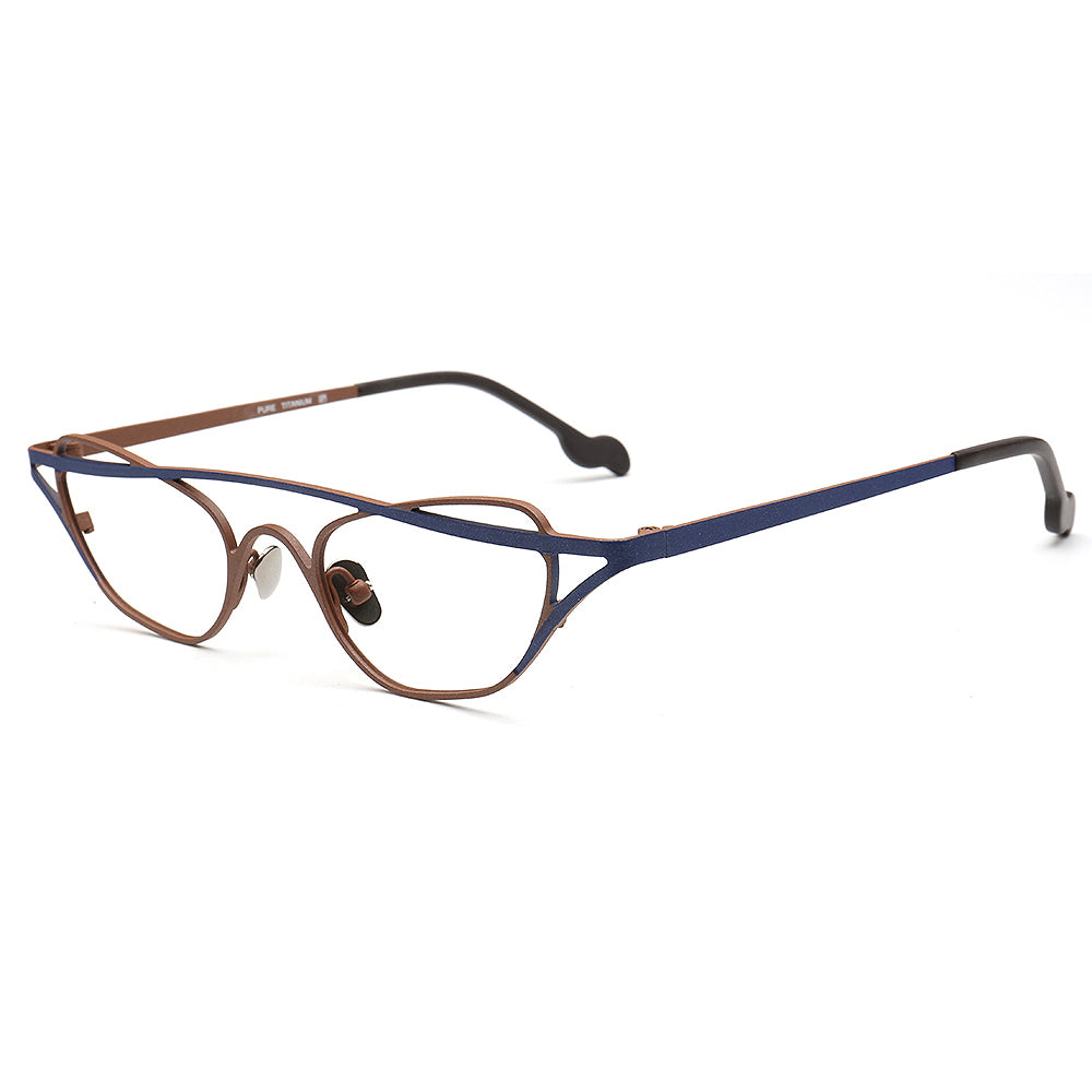 Cora | Titanium Cat Eye Glasses Frames For Women | Funky Geometric Eyewear Chic Spectacles