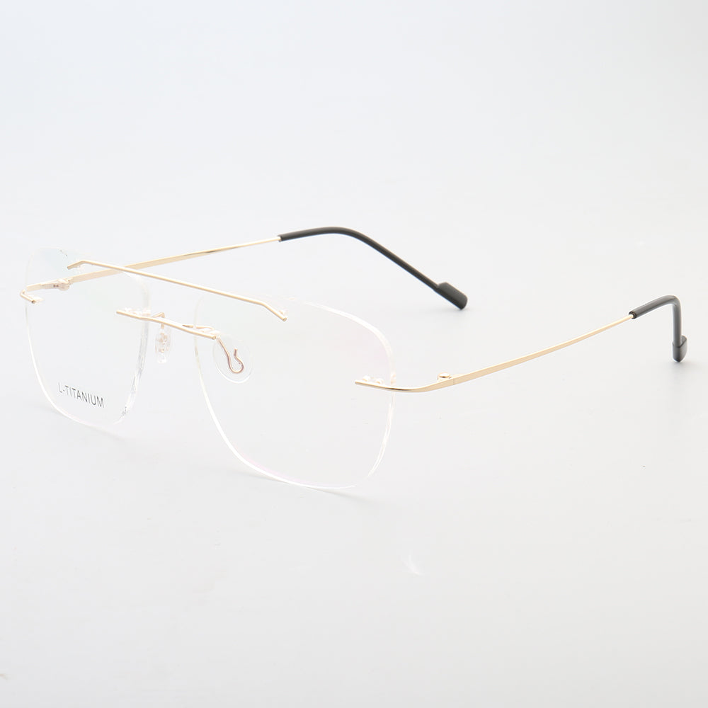 Armand | Rimless Double Bridge Metal Eyeglasses | Retro Flat Top Unisex Glasses