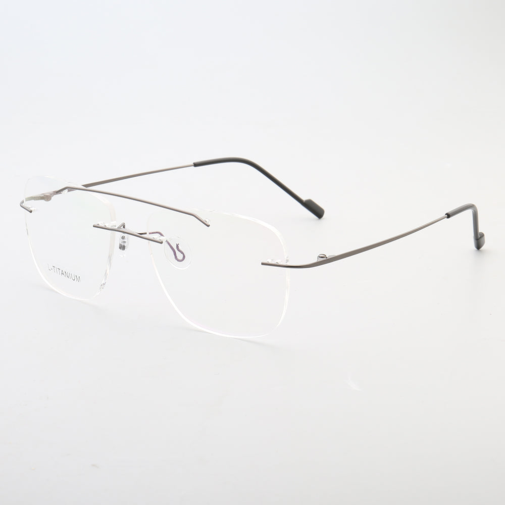 Armand | Rimless Double Bridge Metal Eyeglasses | Retro Flat Top Unisex Glasses