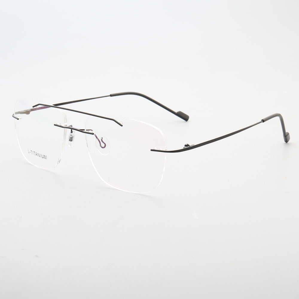 Armand | Rimless Double Bridge Metal Eyeglasses | Retro Flat Top Unisex Glasses