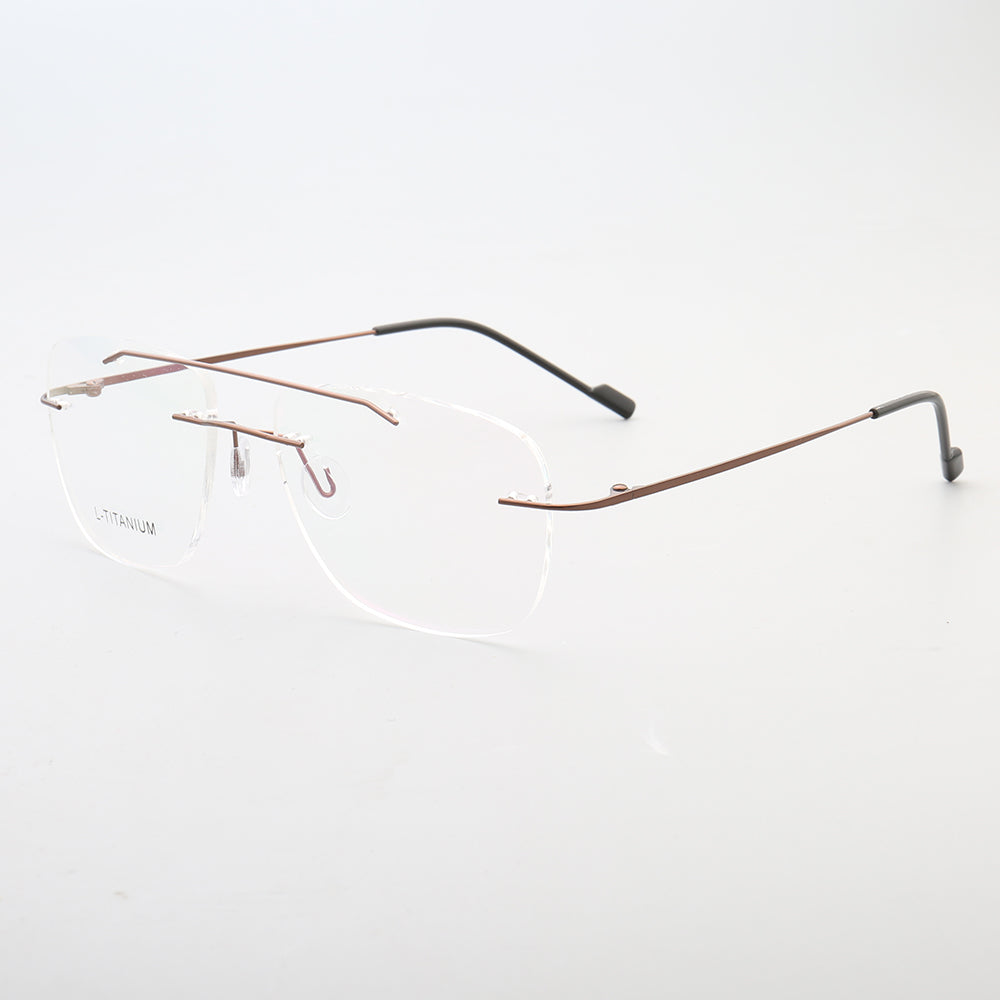 Armand | Rimless Double Bridge Metal Eyeglasses | Retro Flat Top Unisex Glasses