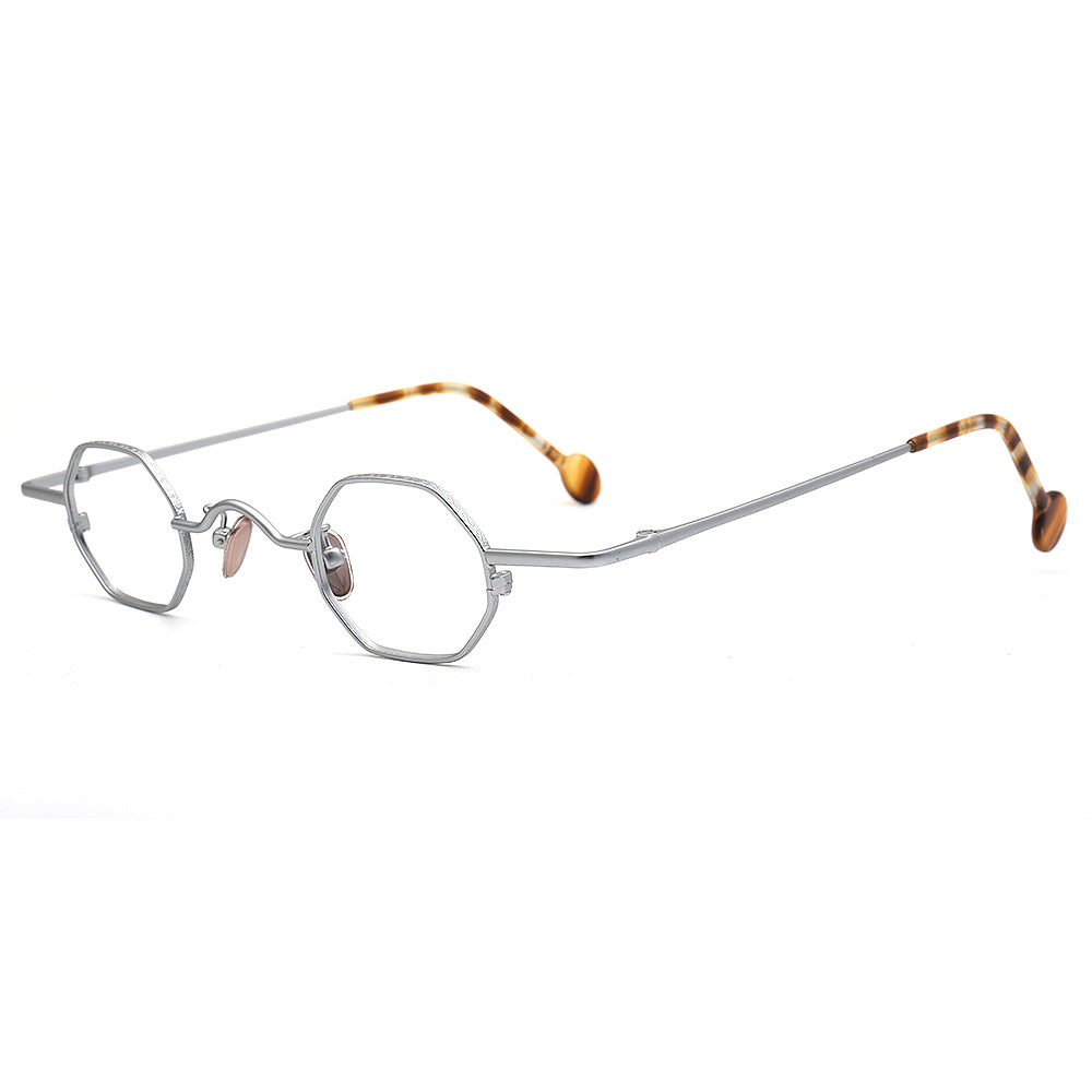 Kit | Vintage Metal Geometric Mens Glasses Frames | Retro Nerd Eyewear for Women Spectacles