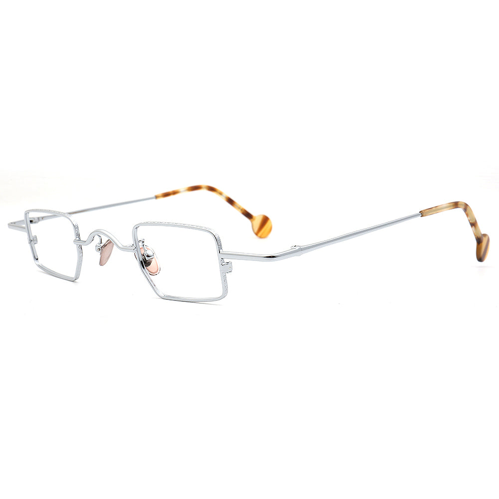 Wynn | Mens Retro Metal Rectangle Eyeglasses | Chic Square Vintage Nerd Glasses Frames for Women