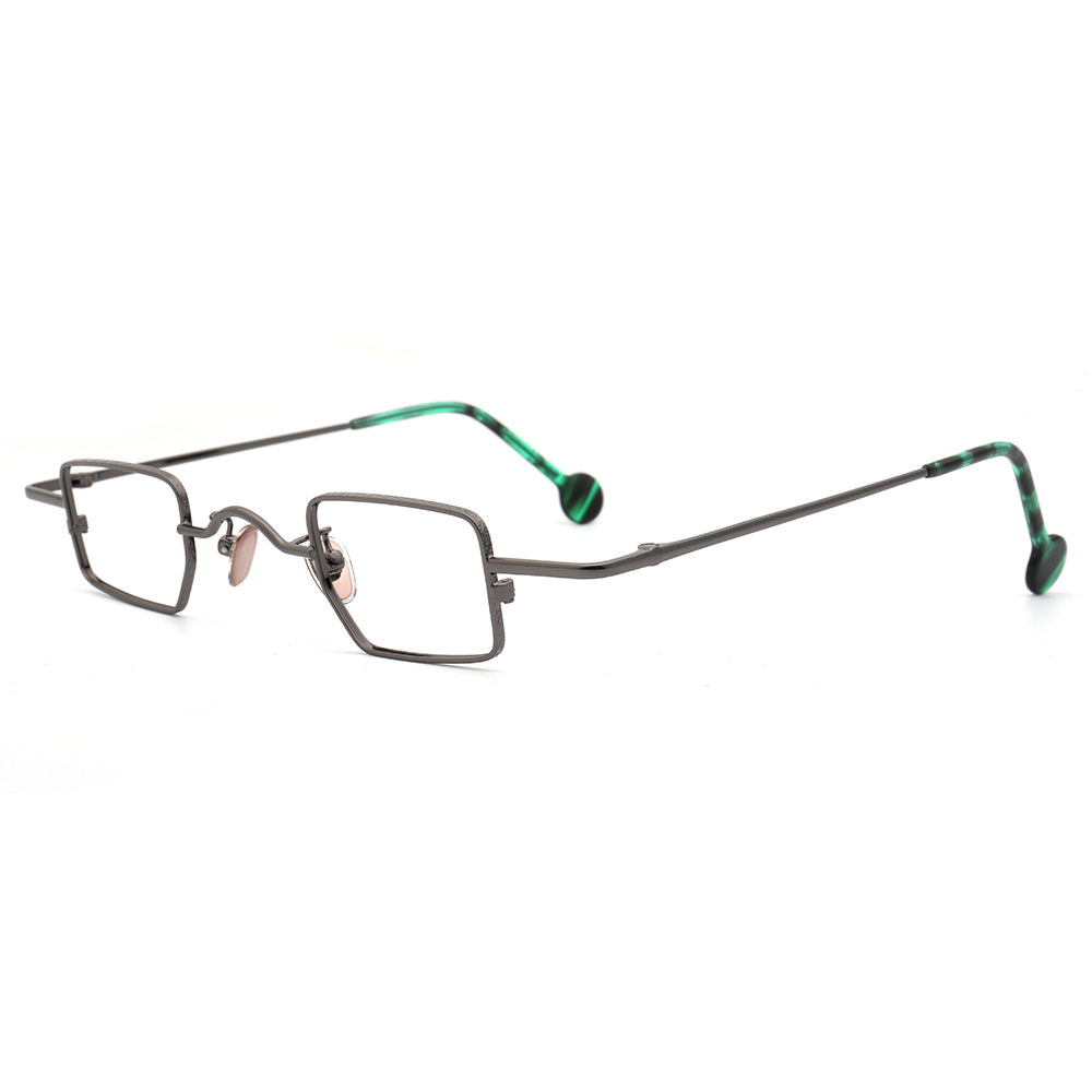 Wynn | Mens Retro Metal Rectangle Eyeglasses | Chic Square Vintage Nerd Glasses Frames for Women