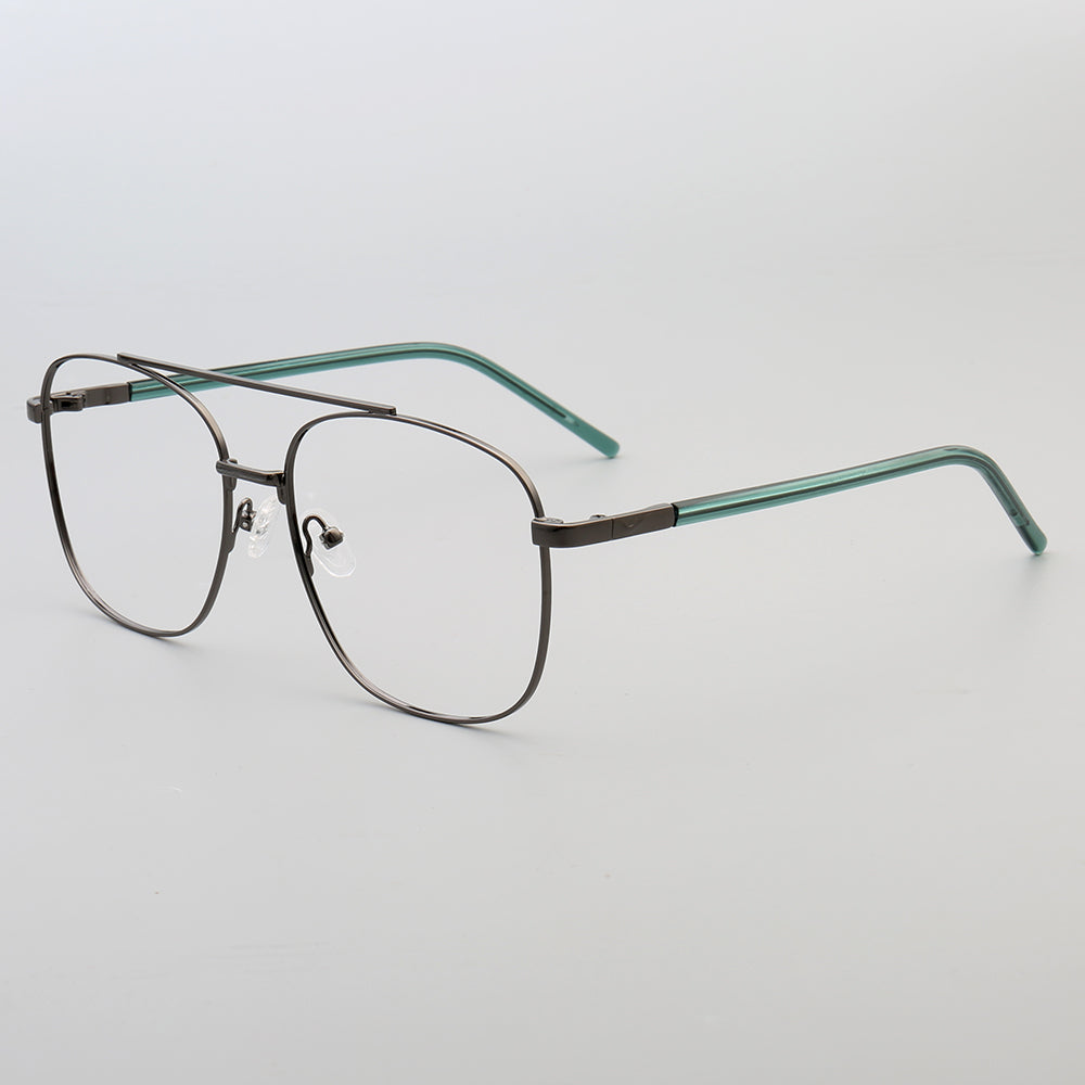 Travis | 80s Mens Double Bridge Metal Square Eyeglass Frames