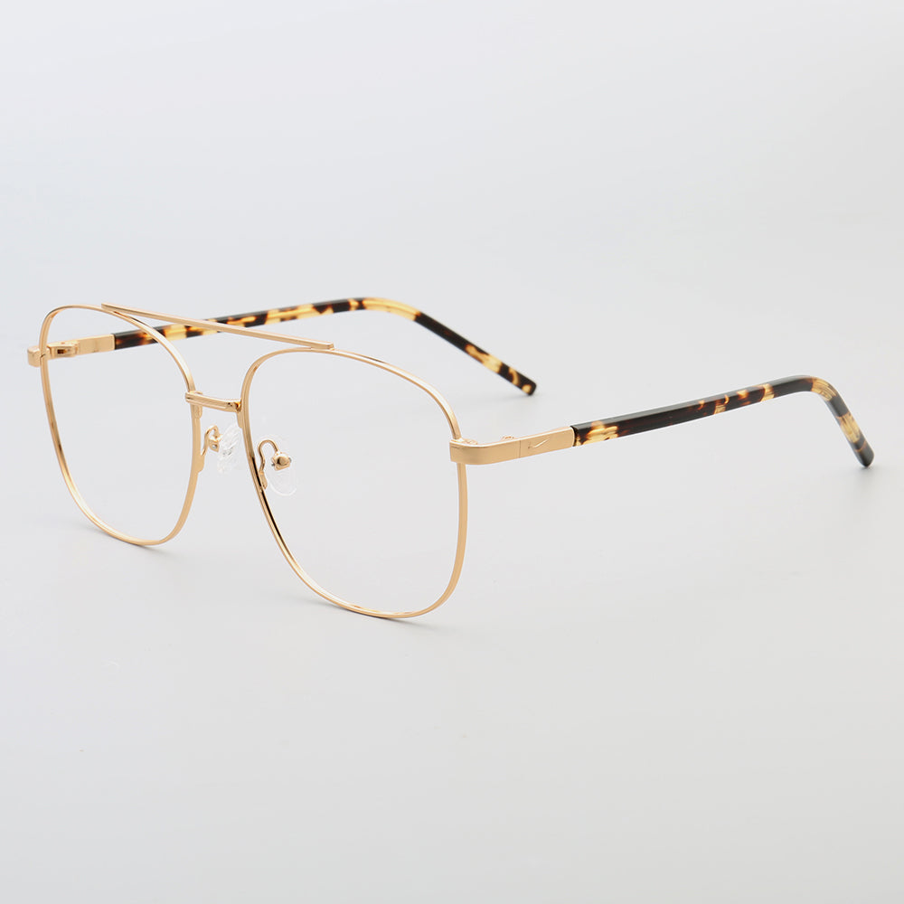 Travis | 80s Mens Double Bridge Metal Square Eyeglass Frames
