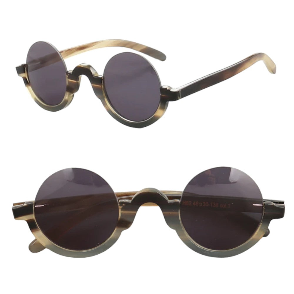 Smith | Handmade Buffalo Horn Round Polarized Sunglasses | Vintage Round Half Rim UV400 Sun Glasses For Men & Women