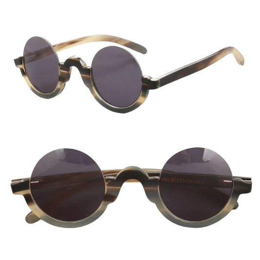 Smith | Handmade Buffalo Horn Round Polarized Sunglasses | Vintage Round Half Rim UV400 Sun Glasses For Men & Women