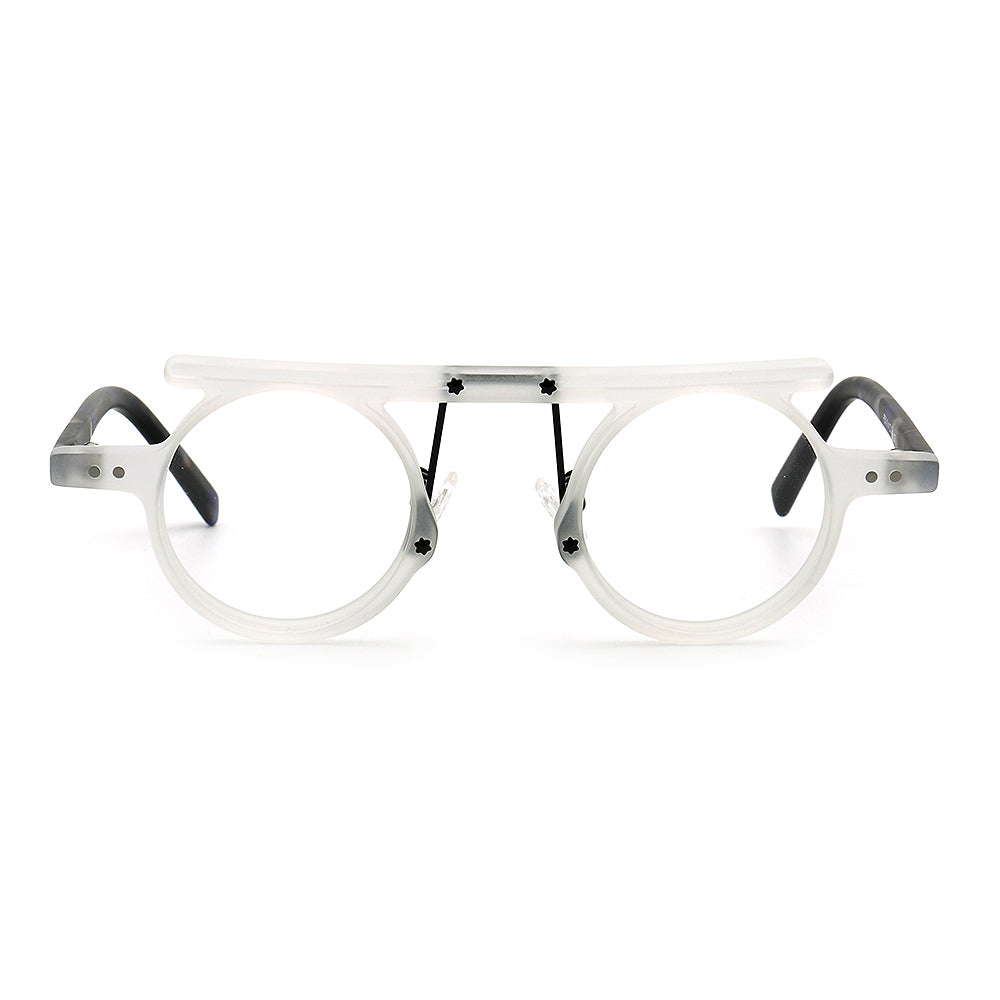 Hester | Retro Flat Top Vintage Glasses Frames Men | Round Nerd Stylish Women Eyeglasses Frames