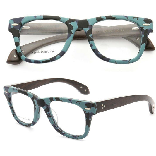 Francis | Patterned Square Wood Eyeglasses | Acetate Frame w/ Wooden Temples