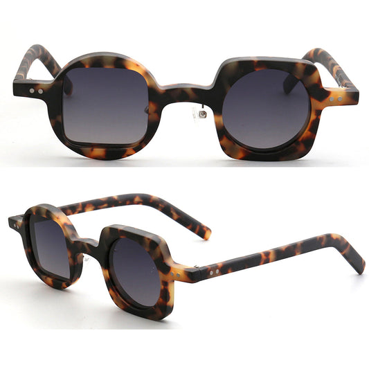 Scene | Mismatch Polarized Sunglasses w/ Tortoise Shell Pattern | Unique Retro Square & Circle Frames