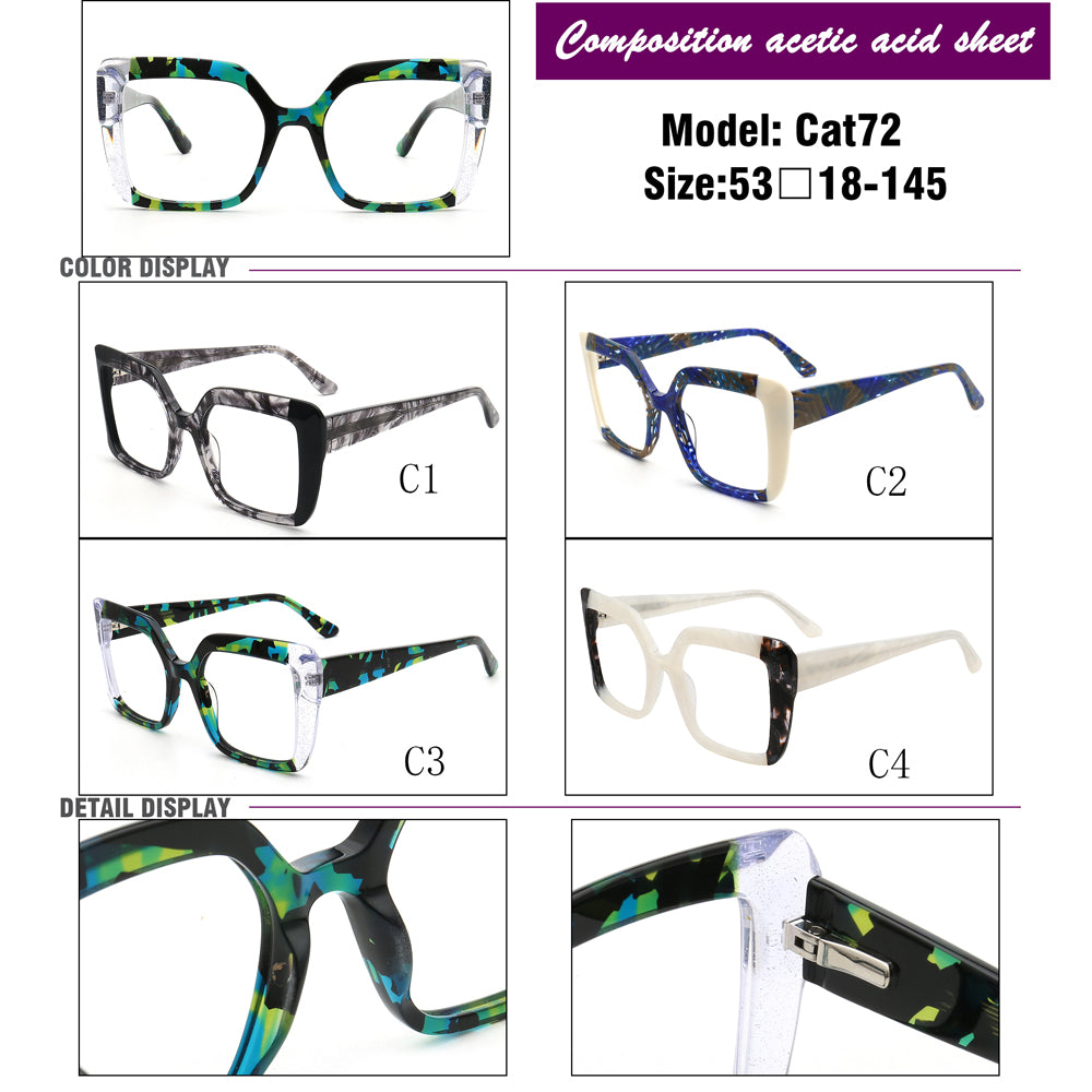 Sophia | Modern Women Oversize Square Eyeglasses Frames | Two Tone Stylish Green Tortoise Spectacles for Women
